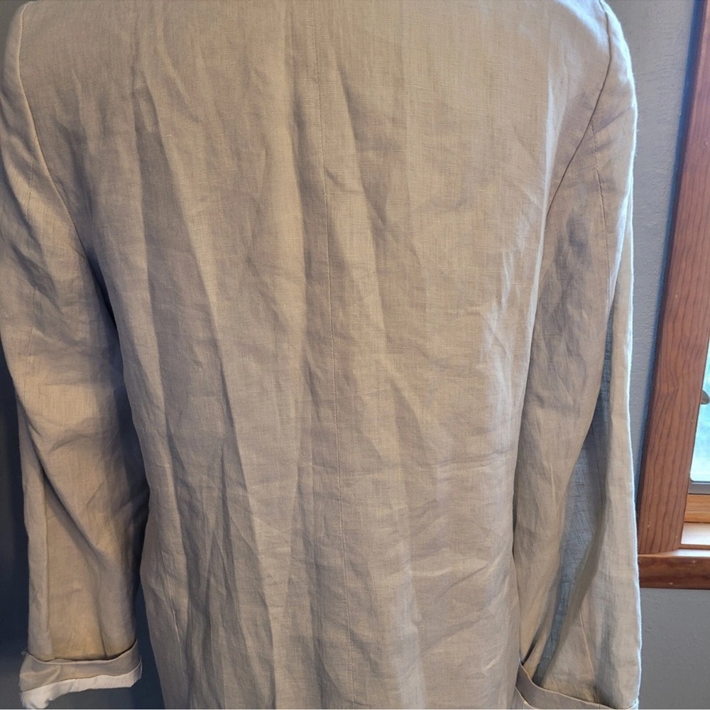 Catherine Malandrino 100% Linen Blazer Beige Open Front Fully Lined Size 14 - Picture 12 of 12